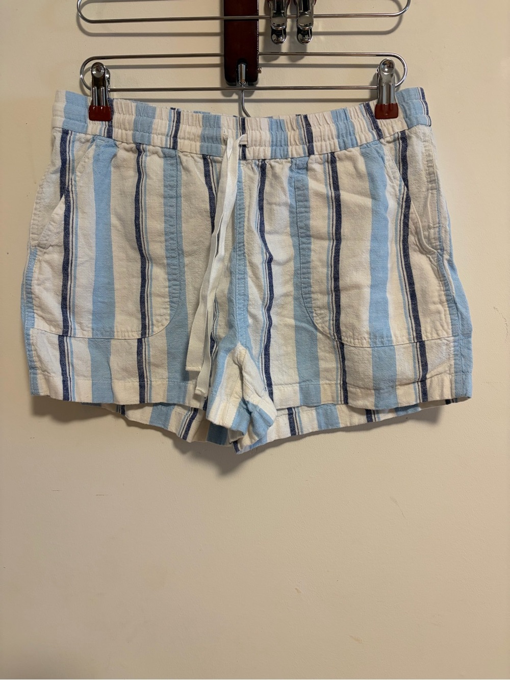 J.Crew Linen Blend Striped Pull-On Shorts Blue White Size S